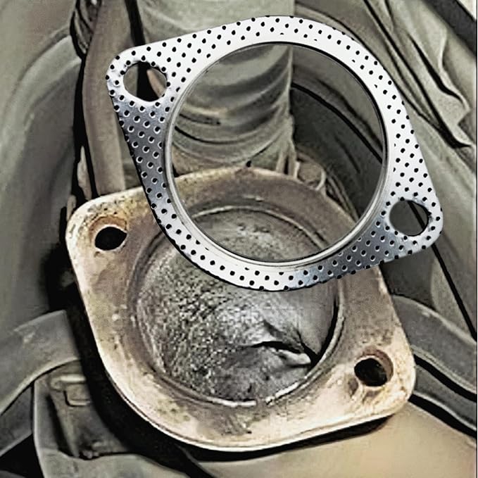 2-Pack High-Temperature Exhaust Flange Gaskets Durable Flat Muffler Donut Seal Rings, Fireproof 2-Bolt Automotive Replacement Parts (2.5inches)