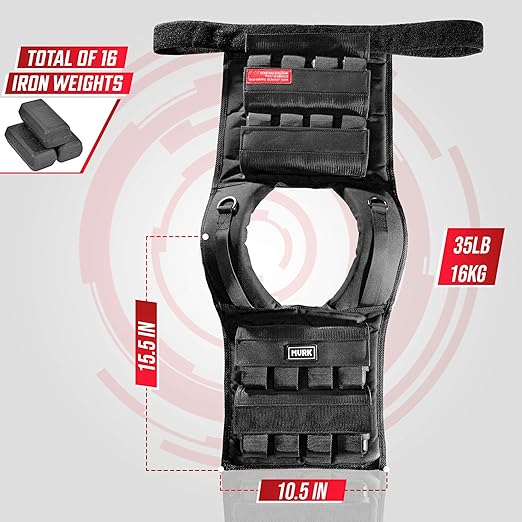 MVRK Weighted Vest Men - Adjustable to fit S-XXL: 18lbs | 28lbs | 35lbs | 45lbs | 65lbs- Weighted Workout Vest With Iron Weights, Heavy Duty Weighted Exercise Vest For Functional Training -Slim Design