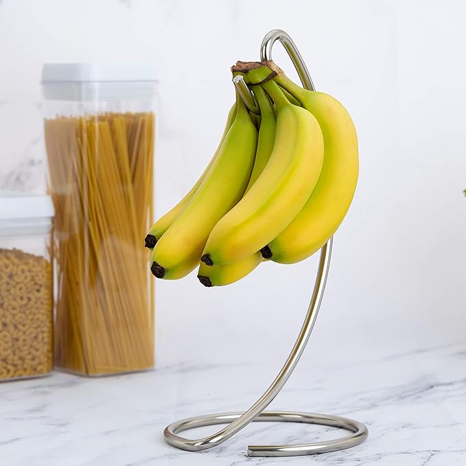 Homeries Banana Holder Modern Rack Hanger Tree Stand Hook for Kitchen Countertop. Satin Nickel Banana Holder Keeper Stand