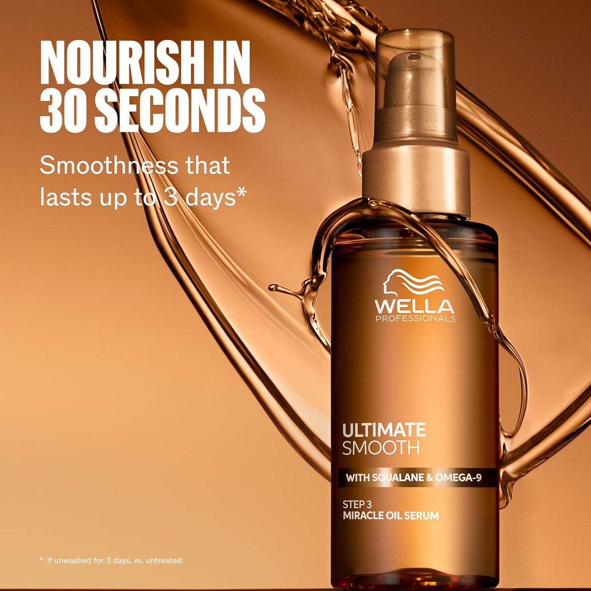 Wella Professionals Ultimate Smooth Miracle Oil Serum, Squalane & Omega 9 | For dry, dull hair, nourishes in 30 seconds, Protects from UV and heat up to 450°F, 96-hour frizz control, silky finish.