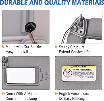 Sun Visor for Hyundai Elantra US Version Left Driver Side LH with Mirror Light Fit for 2007-2010 Hyundai Elantra Replace OE 852012H0208M Gray
