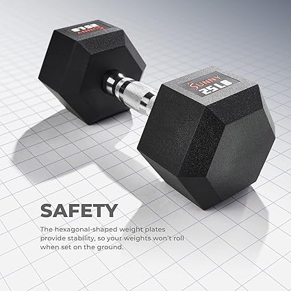 Sunny Health Fitness Hex Style Dumbbell 5 LBS TO 50 LBS Chrome Handles, Hand Weight for Strength Training, Home Gym, Exercise, Workout Equipment Multiple Size Options