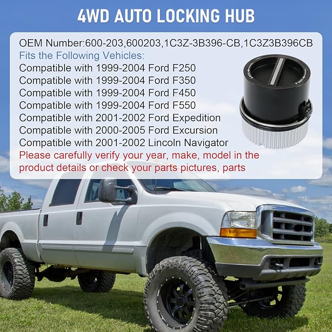 4WD Auto Locking Hub for 1999-2004 Ford F250 F350 F450 F550 2001-2002 Ford Expedition 2000-2005 Ford Excursion 2001-2002 Lincoln Navigator Replace 600-203, 1C3Z-3B396-CB