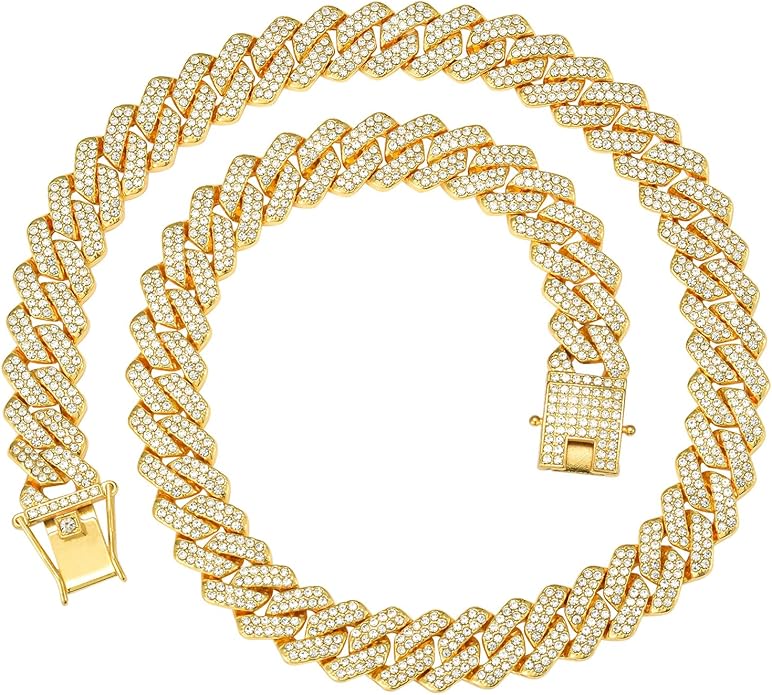 Mens Cuban Link Chain Miami Cuban Necklace 18K Gold Silver Chain Diamond Cut Chains For Men Women 14mm Iced Out Hip Hop Jewelry