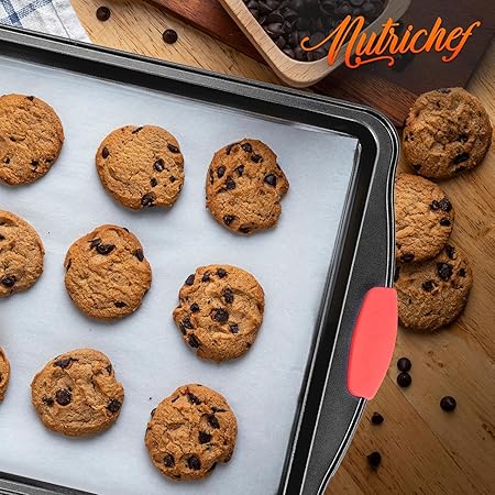 NutriChef Large Nonstick Cookie Sheet for Baking - 17" x 11" Carbon Steel Kitchen Oven Baking Pan, Premium Restaurant Grade Bakeware wRed Silicone Handles - Easy to Clean, Black