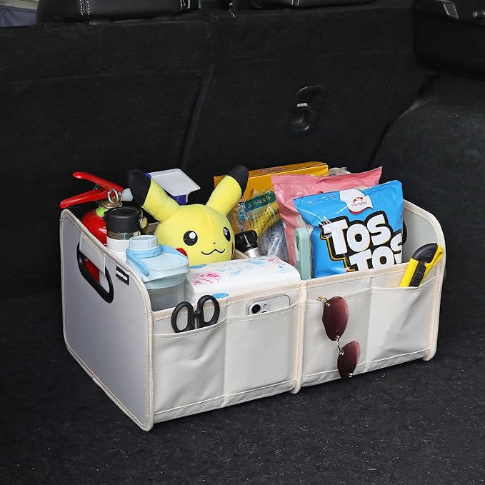 Car Trunk Organizer and Storage Bin Small Essentials Collapsible Organization Accessories for SUV/Sedan Beige