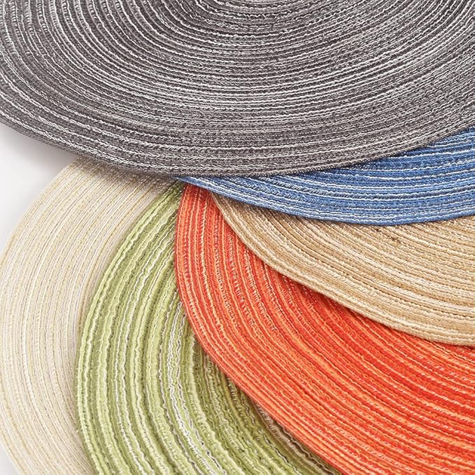 homEdge Set of 4 round placemats, braided, washable, 15 inches, blue color