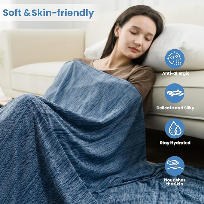 OIGAE Cooling Blanket Throw Size, Summer Blanket for Hot Sleepers, Arc-Chill Q-Max 0.5 Cool Fiber, Thin Lightweight Breathable Cold Throw Blanket for Bed Couch All Season Use, 50"x70", Blue