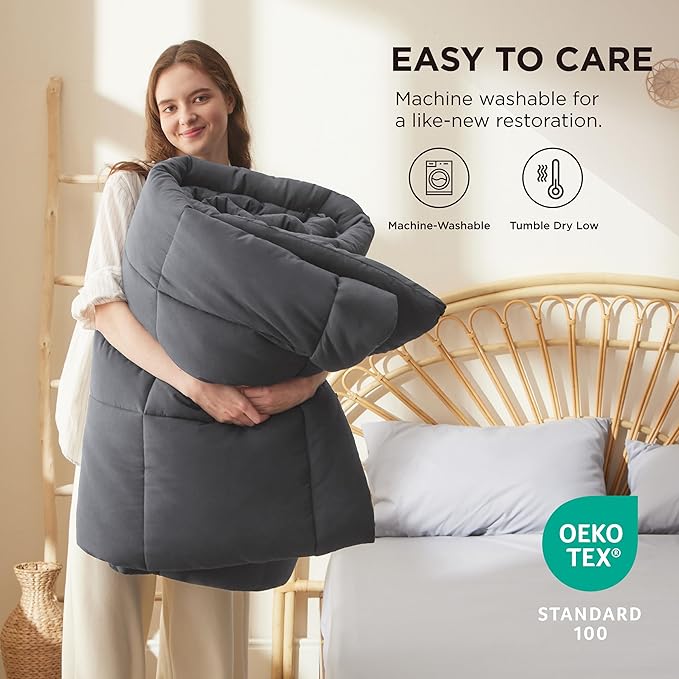 Bedsure Comforter Duvet Insert - Quilted Comforters Queen Size, All Season Duvet, Down Alternative Bedding, with 8 Tabs, Gifts for Women/Men, Grey, Queen 88 x 88 Inches
