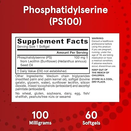 Jarrow Formulas PS100 Phosphatidylserine 100 mg, Dietary Supplement for Brain Health and Cognition Support, 60 Softgels, 20-60 Day Supply