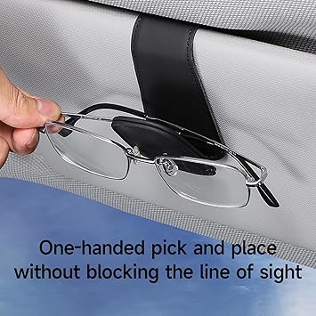 Sunglass Holder for Car Visor, Magnetic Leather Glasses Eyeglass Hanger Clip, ehicle Visor Accessories Glasses Protective Eyeglasses Mount with Hidden Magnetic Closure Fit Universal Car