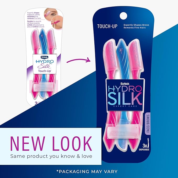 Schick Hydro Silk Touch-Up Dermaplaning Tool with Precision Cover, 3ct Dermaplane Razor, Face Razors for Women, Eyebrow Razor, Facial Razor, Dermaplaning Razor, Womens Face Razor Peach Fuzz Remover