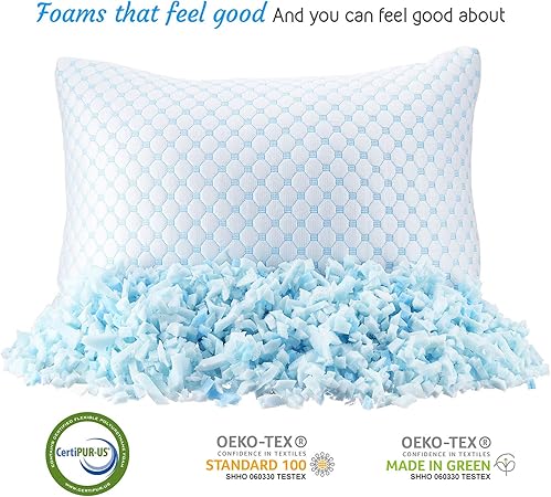 Nestl Cooling Pillow, Shredded Memory Foam Pillows King Size Set of 2, Gel Infused Cool Pillow, Adjustable King Size Pillow for Sleeping, Breathable King Pillow, Washable Removable Bed Pillow Cover