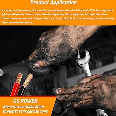 GS Power 14 Gauge Wire (14 AWG) - 100 Foot, Pure Copper, Stranded Electrical Wiring for Speaker, Automotive, Trailer, Stereo and Home Theater Applications - Red/Black