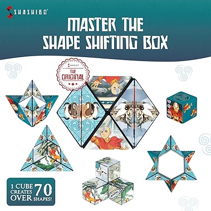 SHASHIBO Avatar The Last Airbender Shape Shifting Box - Award-Winning, Patented Magnetic Puzzle Cube w 36 Rare Earth Magnets - Fidget Transforms Into Over 70 Shapes (Avatar - Air)