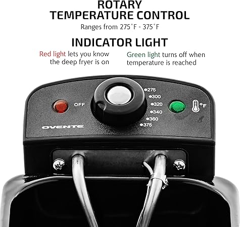 OVENTE Electric Deep Fryer 2 Liter Capacity, 1500 Watt Lid with Viewing Window and Odor Filter, Adjustable Temperature, Removable Frying Basket and Easy to Clean Stainless Steel Body, Silver FDM2201BR