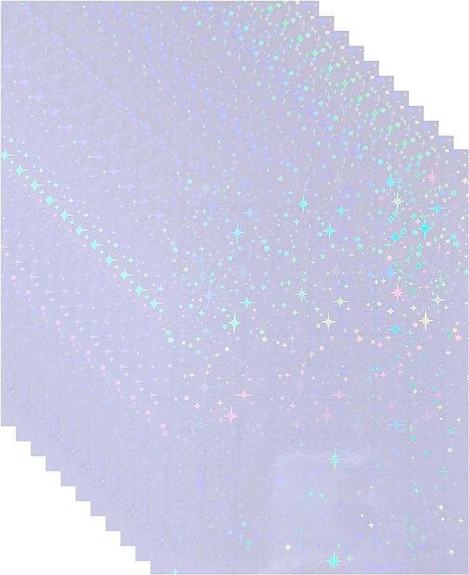 20 Sheets Stars Holographic Sticker Paper A4 Size Rainbow Laminating Film Holographic Self-Adhesive Laminted Film