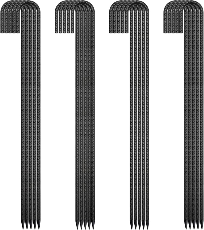 AAGUT 20 Pack Rebar Stakes J Hook 36 inch Heavy Duty Trampoline Stakes Steel Ground Anchors with Chisel Point End for Camping Tent Canopy and Chain Link Fence,Black