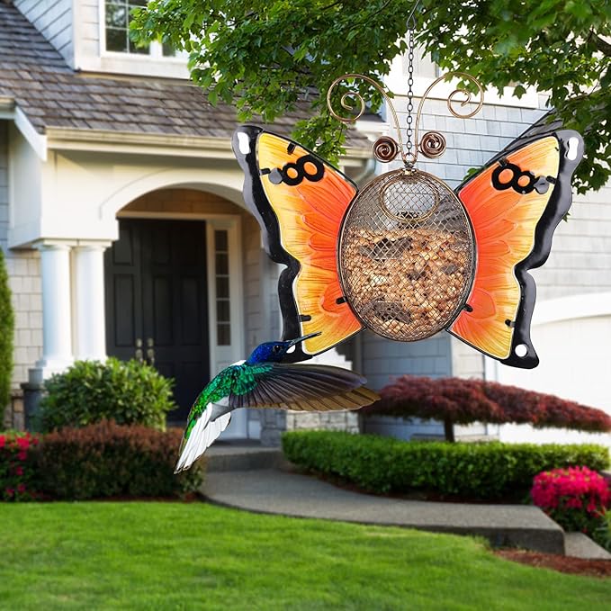 Wild Bird Feeders Metal Hanging Wild Bird Seed Feeder Butterfly Garden Yard Outdoors Decoration