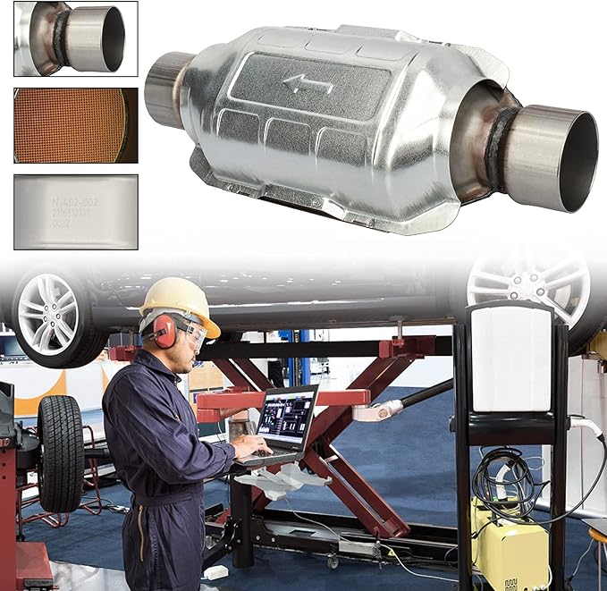 MAYASAF 2.5" Inlet/Outlet Universal Catalytic Converter, 15" Overall Length, w/o O2 Port (EPA Compliant)