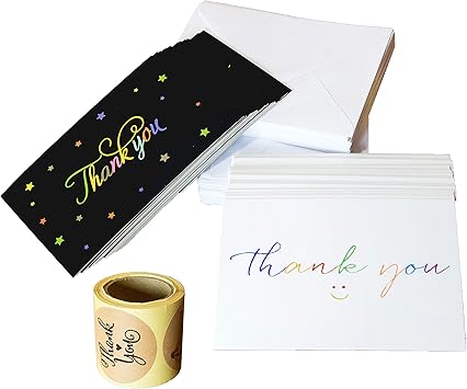 Youngever 72 Thank You Card, Envelope with Sealer Stickers Assortment, Flat Notes Greeting Cards, Blank Card, 12 Designs, 4 x 6 Inches