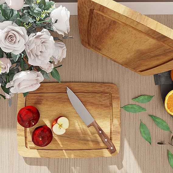 Acacia Wood Cutting Boards For Kitchen,Wooden Cutting Boards For Kitchen,Chopping Board With Deep Groove,Wood Cutting Boards 10"X14"