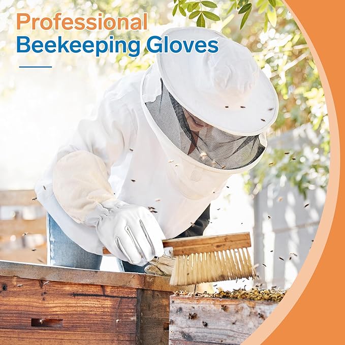 Beekeeping Gloves - Thickened Goatskin Bee Gloves for Men Women - Beekeeping Supplies