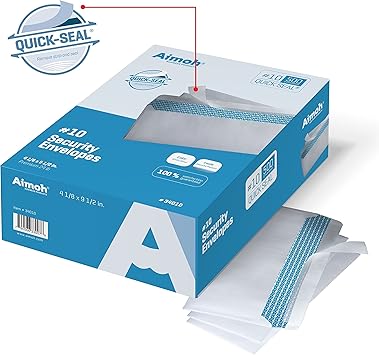 Aimoh 50010 Security Self Seal Envelopes, Windowless, Premium Security Tint Pattern, Ultra Strong Quick Seal Closure, EnveGuard, Size 4-18 x 9-12", White, 24LB, 500 Count(34010)