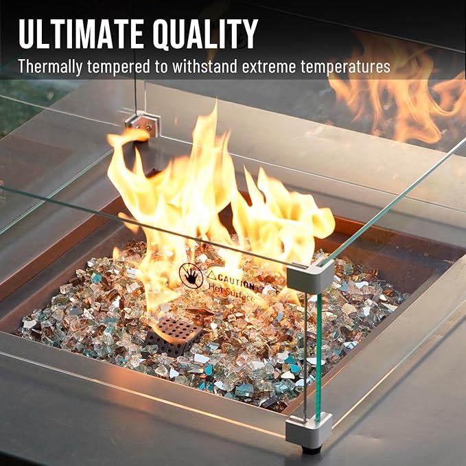 Skyflame 10-Pound Blended Fire Glass for Fire Pit Fireplace Landscaping - 14 Inch Reflective Tempered Fireglass Gold, Light Green, Copper