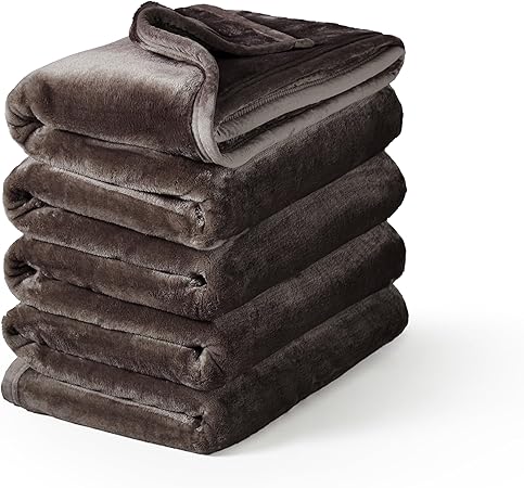 Mellowdy Extra Thick Hearty Plush Flannel Blanket (Peat Brown, 90x90) - 500GSM King Size Warm Blanket for Winter, Fall Soft, Fluffy, Cuddly, Perfect for Bed, Oversized Throw for Couch, Sofa