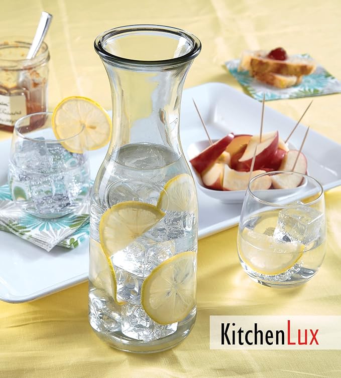1 Liter Glass Carafe - Elegant Wine Decanter and Drink Pitcher - Narrow Neck For Comfortable Grip, Wide Mouth For Easy Pouring - Great for Parties and Events Kitchen Lux
