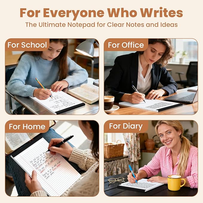 6Packs Legal Pads 8.5 x 11 Inch, 50Sheets/Pack, College Ruled & Perforated White Writing Pads, Pads of Paper 8.5 x 11, Lined Note Pads with Sturdy Backing for Office, Business & School Supplies
