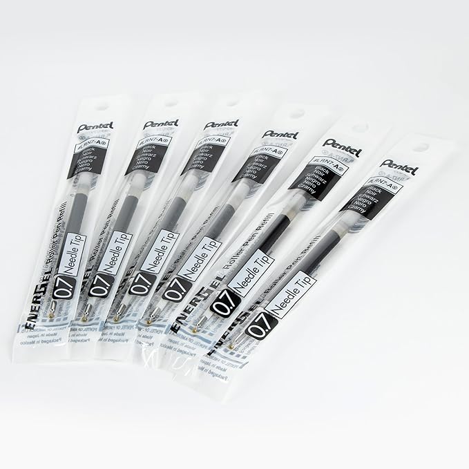 Pentel Refill Ink - for EnerGel Gel Pen, 0.7mm Needle Tip, Fine, Black Ink, Pack of 6 Refills (LRN7-6A)