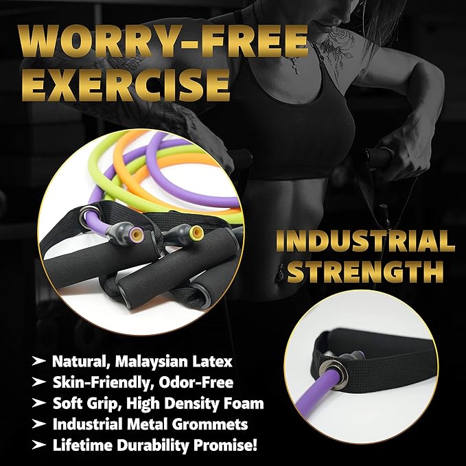 TRIBE Resistance Bands Set Weights for Exercises Bands for Men,Women with Workout Bands, Handles, Door Anchor, Ankle Straps, Carry Bag, Exercise eBook I Resistance Training, Fitness Equipment