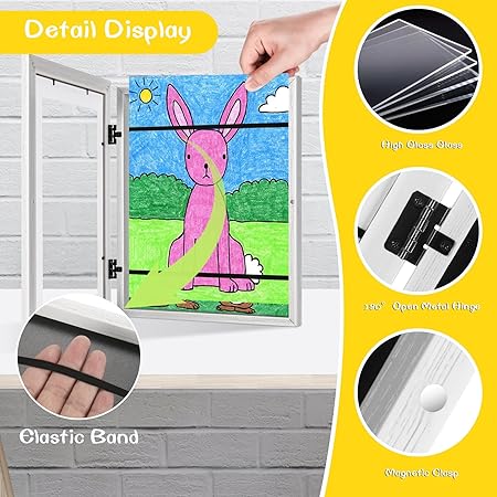 3-Pack White Kids Art Frames - 10x12.5 with Mat, 8.5x11 Without Mat, Changeable Front Opening, Holds Drawings, Crafts, Artwork