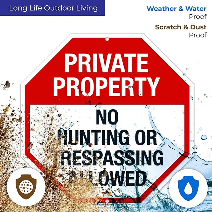 Sigo Signs, Private Property Sign, No Hunting or Trespassing Sign, 12x12 Inches, Rust Free .040 Aluminum, Fade Resistant, Made in USA