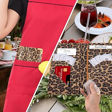 Server Book, Cutaswish Server Books for Waitress Cute, Waiter Receipt Book, PU Leather Waitress Book with Zipper Pocket, Waitress Accessories, Leopard