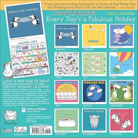 Sandra Boynton's Every Day's a Fabulous Holiday 2024 Wall Calendar