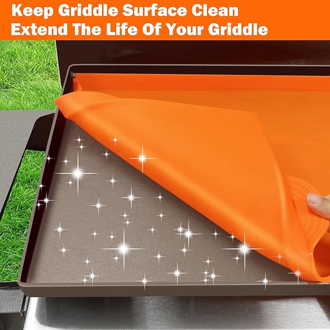 Silicone Griddle Mat for Blackstone Griddle, Heavy Duty Food Grade Silicone Mat, Protect Griddle from Rodents, Insects, Debris, and Rust, All Season Cooking Protective Cover(28-Inch Orange)
