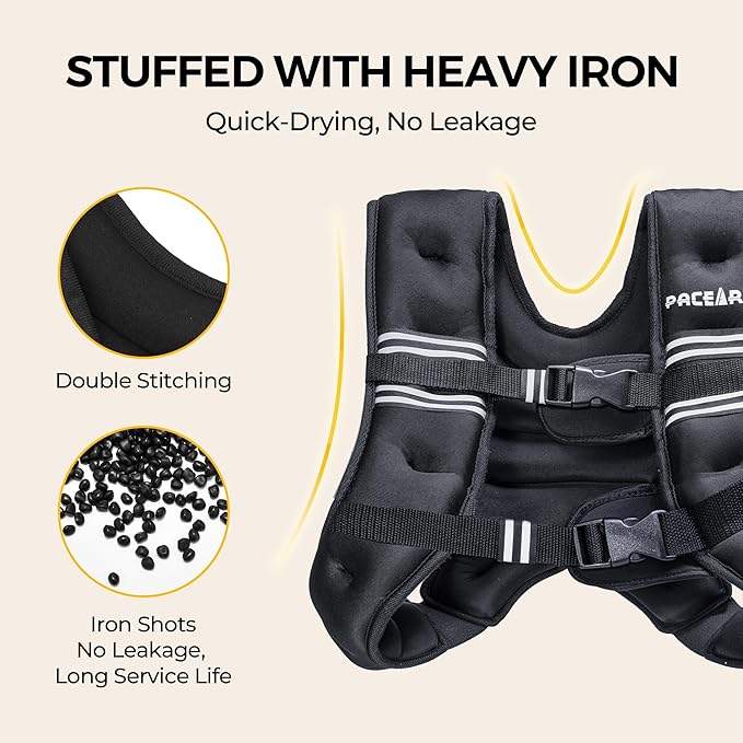 PACEARTH Weighted Vest,4lb6lb10lb12lb16lb20lb25lb30lb Weight Vest with Reflective Stripe, Body Weight Vests Adjustable for Men, Women Workout, Strength Training, Running, Walking, Jogging