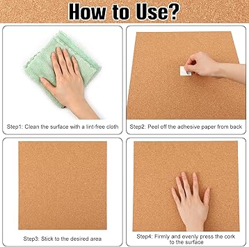 16 Pieces Cork Board Tiles 12 x 12 Square Bulletin 14" Thick Cork Board with 80 Self Adhesive Squares Included for Office, School and Home