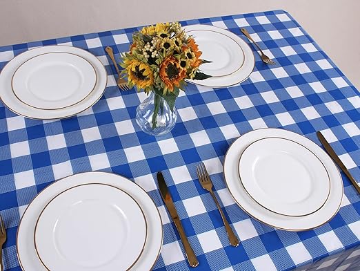 Kesfey 3 Packs White and Blue Gingham Table Cloths 54 x 108 Inches Disposable Plastic Checkered Tablecloths Waterproof Rectangle Picnic Party Tablecovers for Birthday Party Dining Table Kitchens