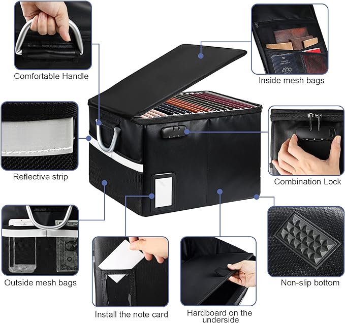 Fireproof Document File Organizer Box, Fireproof Storage Filing Cabinet Box with Lock, Portable Office Safe Box for Hanging Letter/Legal Folder 16.1 x 12.9 x 11in