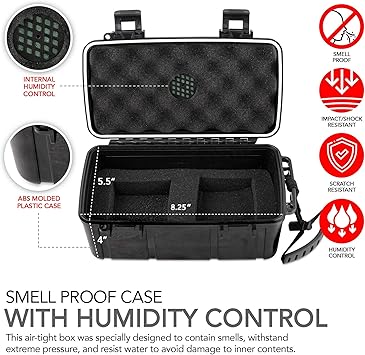 Smell Proof Tobacco Storage Box - ABS Plastic Odor Resistant Container with Easy Grip Handle Portable Case Padded Lock 3 Digit Combination Black