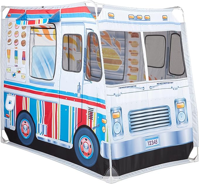Melissa Doug Fabric Double-Sided Food Truck Play Tent - Ice Cream And BBQ Role Play Toy Food Truck Tent, For Kids Ages 3