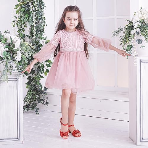 PANDANINJIA Wendy Girls Heels Dress Shoes Flower Girl Mary Jane Sandals Wedding Party Princess Shoes for Toddler Little Kid Big Kid