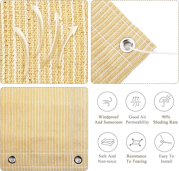 Outdoor Sun Shade Cloth, 6' x 8', Pergola, Deck, and Backyard Patio Sunshade with UV Protection, Heat Resistant HDPE Material, Reinforced Grommets (6x8 FT, Wheat)