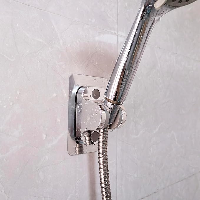 Lofekea Shower Head Holder, Adjustable Handheld Shower Holder Self Adhesive Shower Wand Holder Wall Mount Bracket Waterproof (1 Pack, Chrome Finish)
