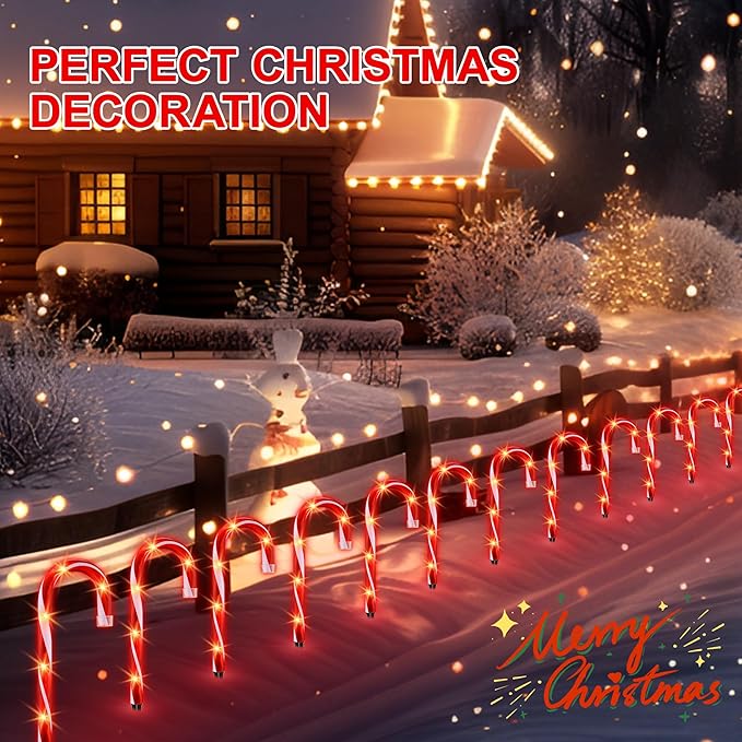10" Christmas Candy Cane Lights (10PCS) for Landscape Decoration,Red White Pathway Makers Lights (Include Stakes)