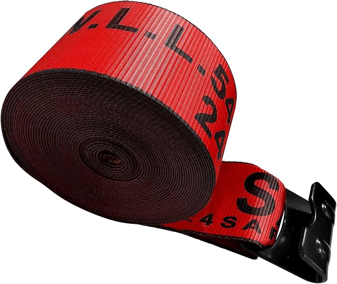 4" x 30' Heavy Duty Winch Straps w/Flat Hook - Pack of 1, Red Tie Downs for Flat Bed, Truck, Farm, Utility Trailers (5400 LBS WLL)